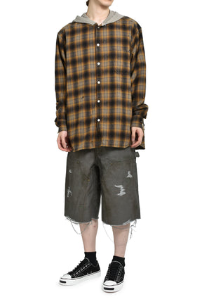 DISTRESSED HOODED CHECKED SHIRT / BRW