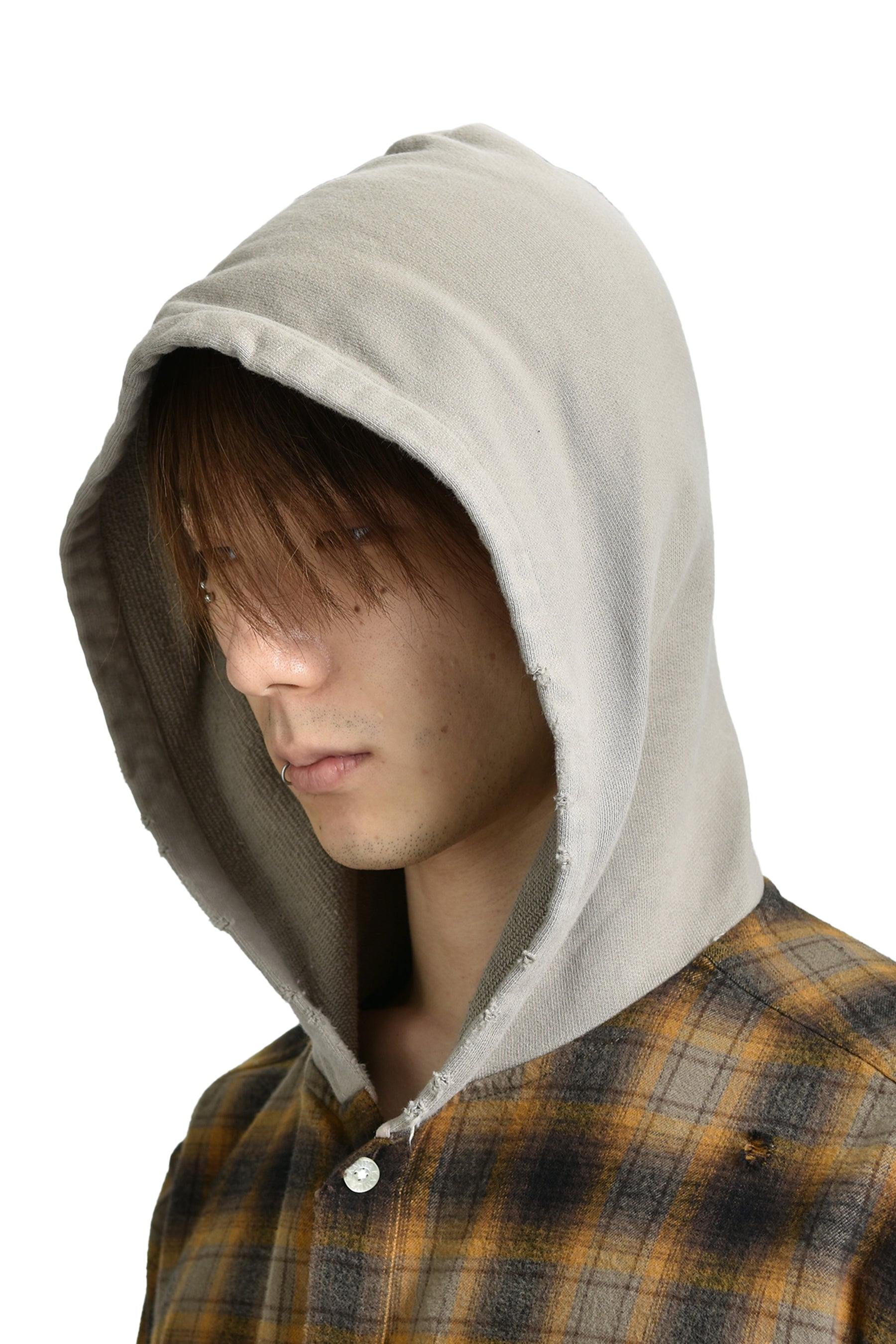 DISTRESSED HOODED CHECKED SHIRT / BRW