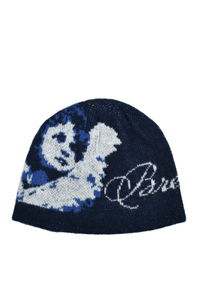 ANGEL SCRIPT LOGO MOHAIR BEANIE / NAV