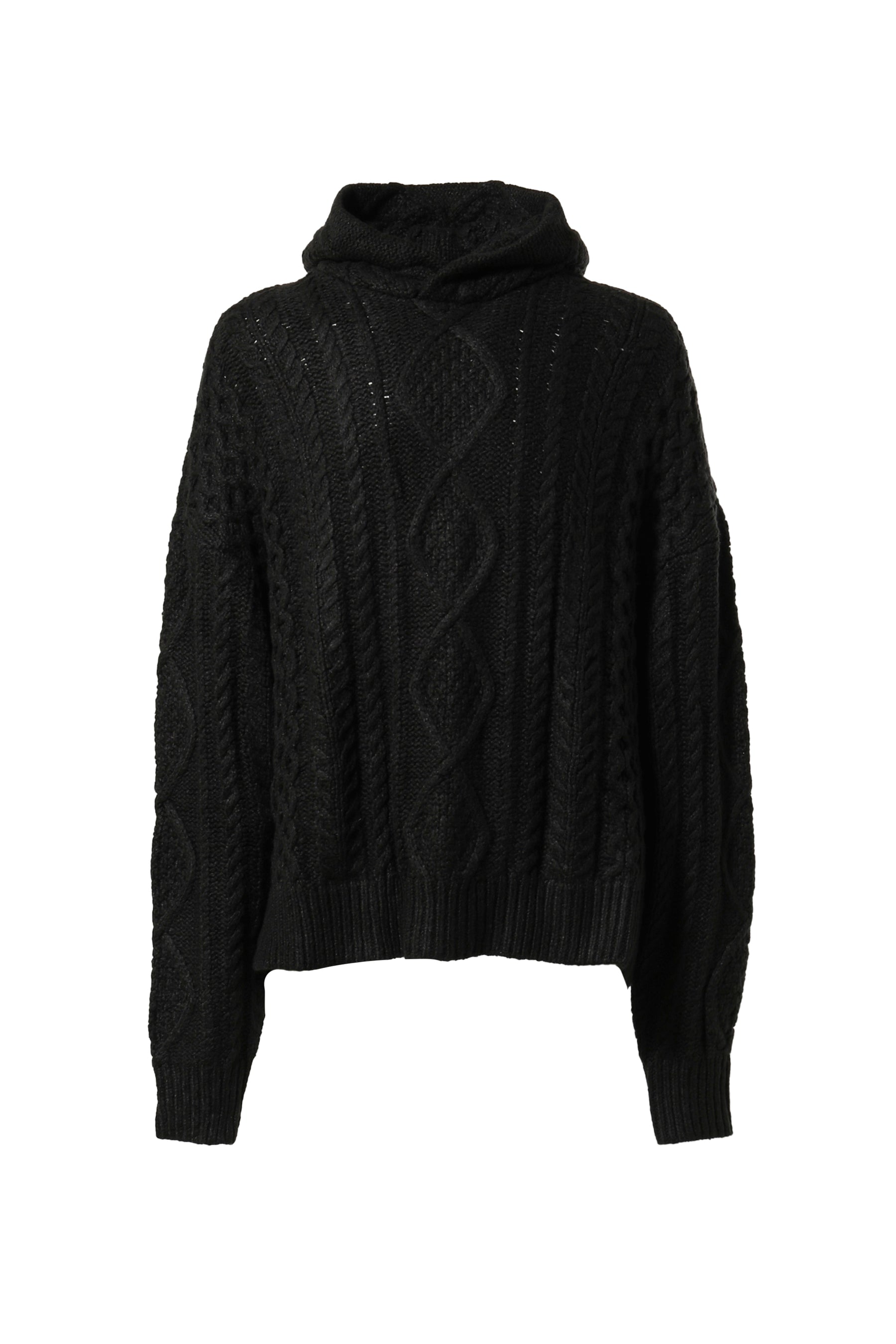 ESSENTIALS CABLE KNIT HOODIE / JET BLK