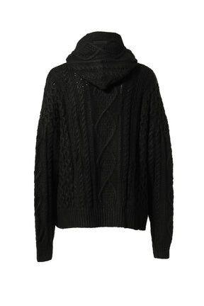 ESSENTIALS CABLE KNIT HOODIE / JET BLK