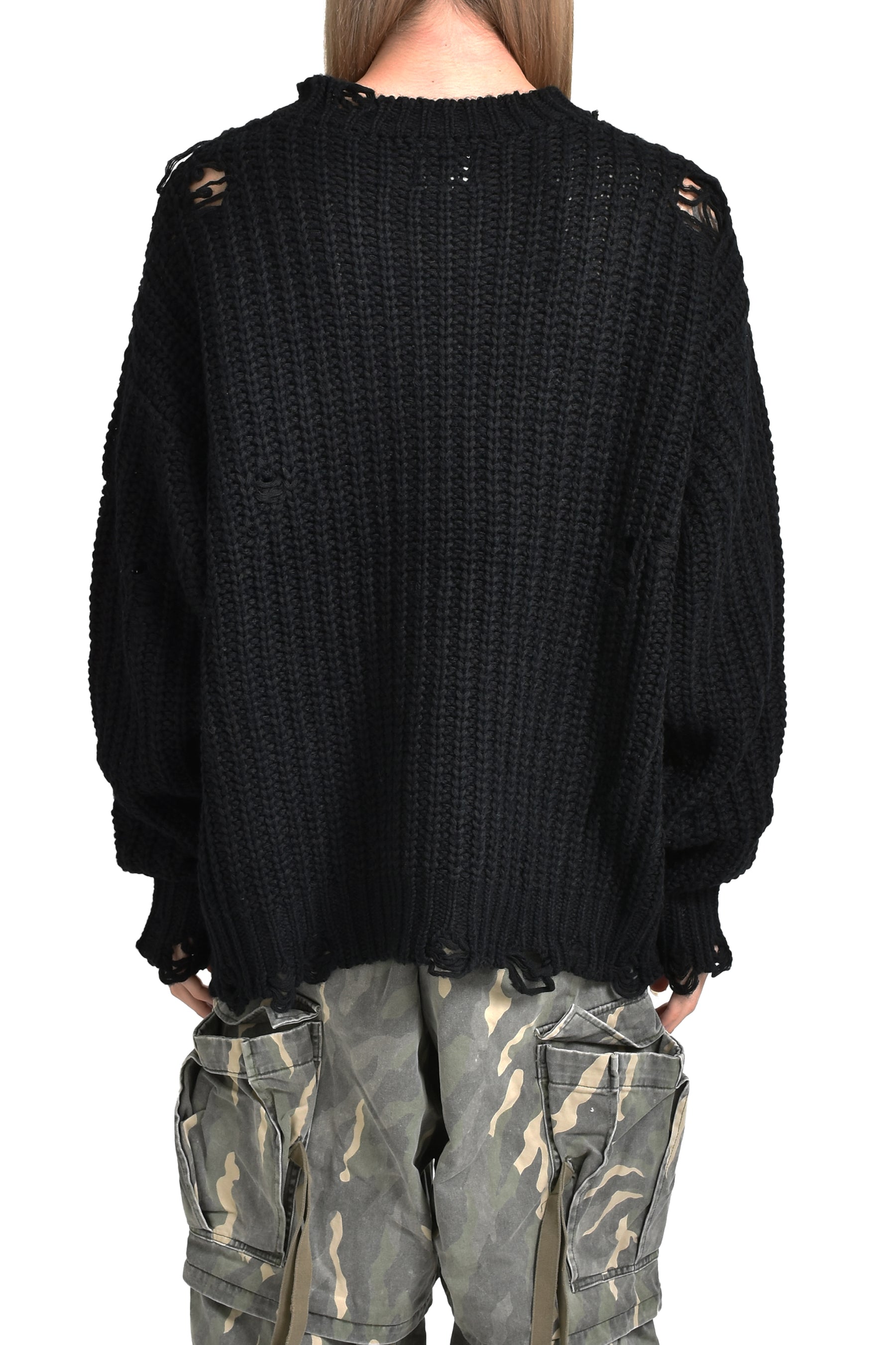 DISTRESSED KNIT PULLOVER / BLK