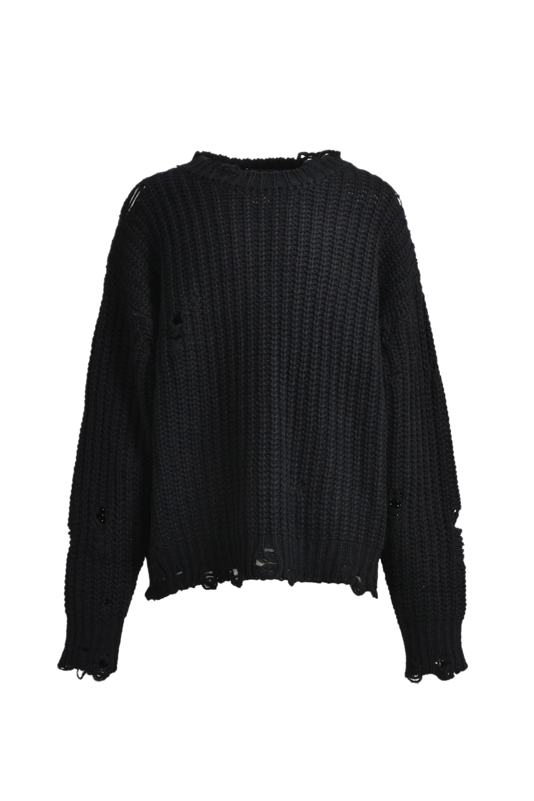 DISTRESSED KNIT PULLOVER / BLK