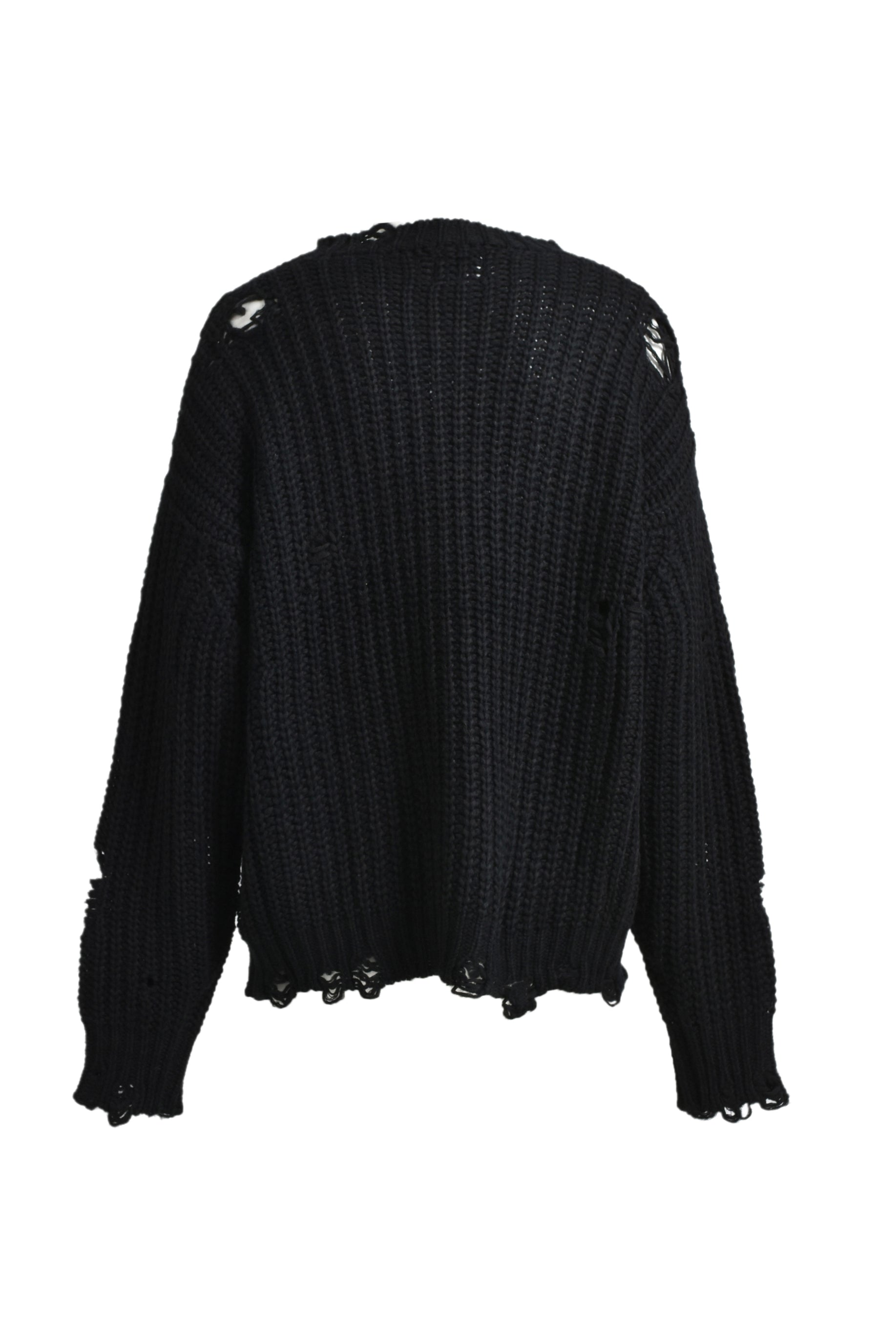 DISTRESSED KNIT PULLOVER / BLK