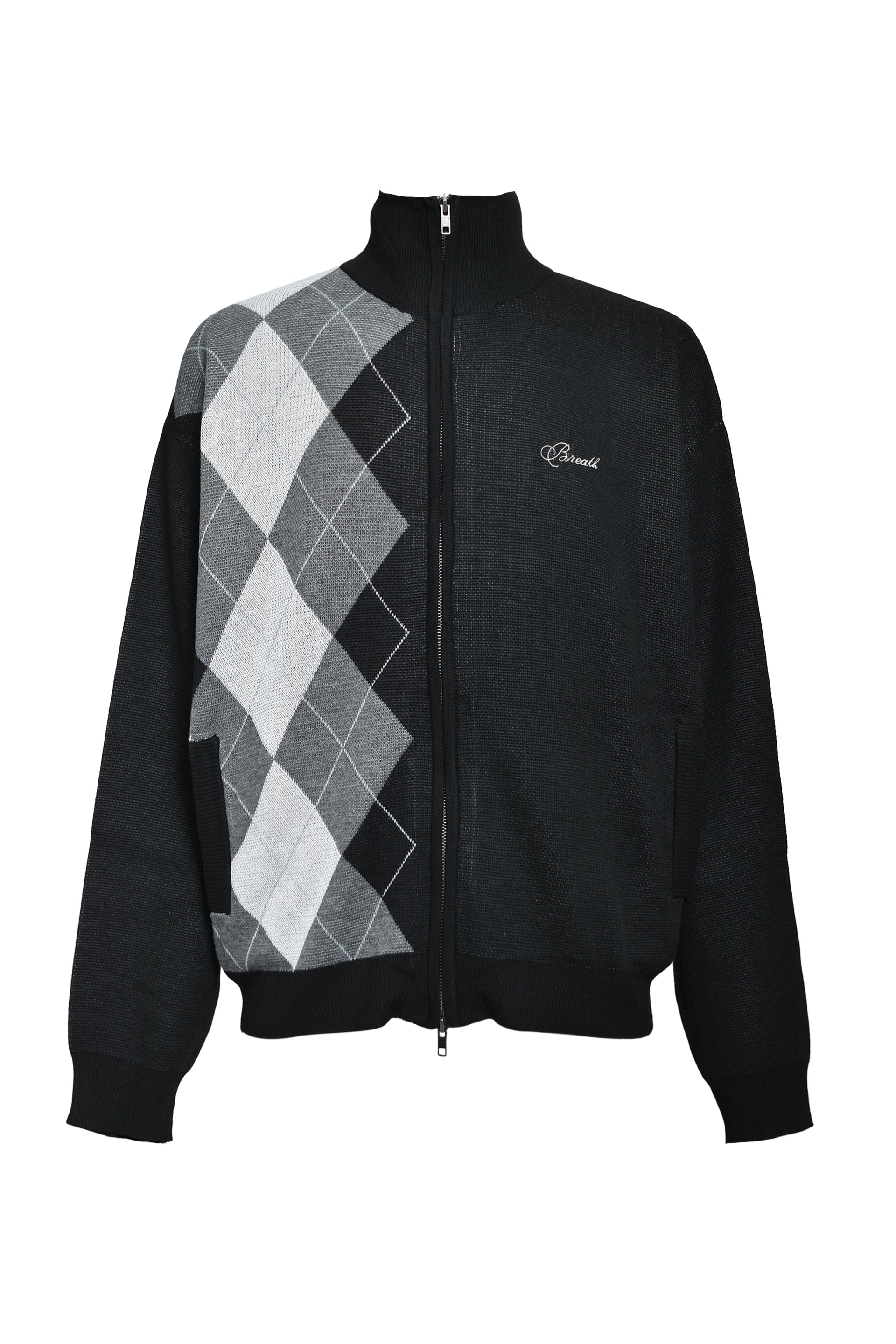 ARGYLE ZIP KNIT JACKET / BLK