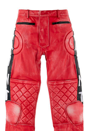 LEATHER PANTS/RACER / RED