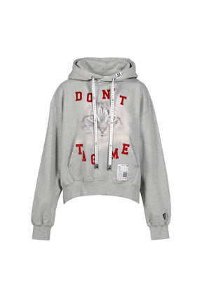 CAT PRINTED HOODIE / GRY