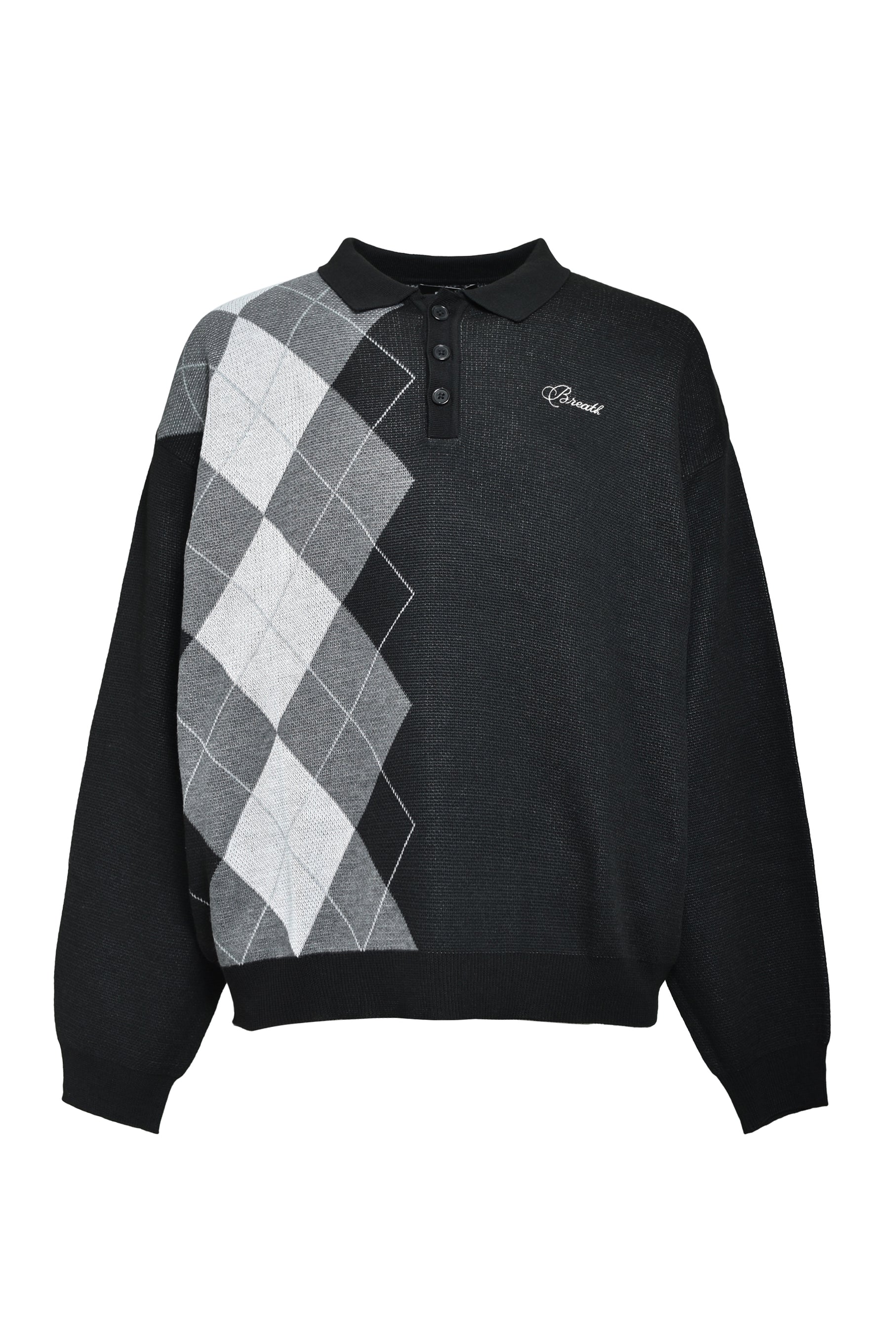 ARGYLE KNIT POLO / BLACK