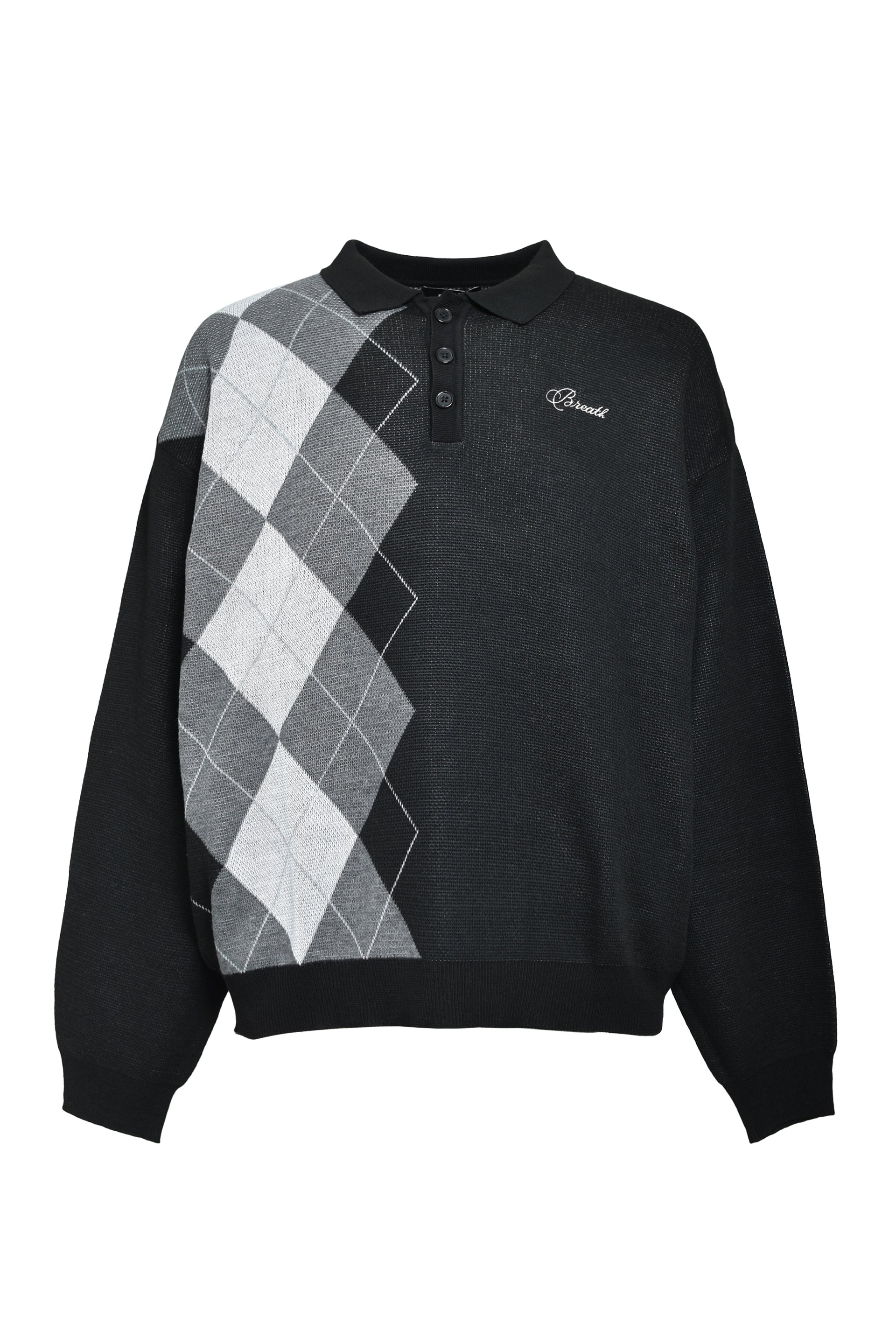 ARGYLE KNIT POLO / BLK
