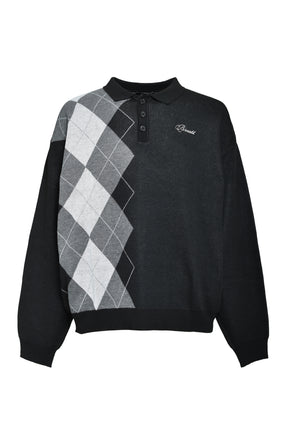 ARGYLE KNIT POLO / BLACK