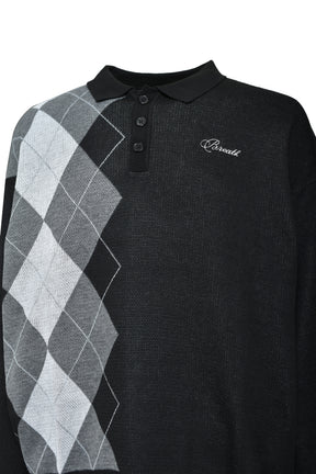 ARGYLE KNIT POLO / BLACK
