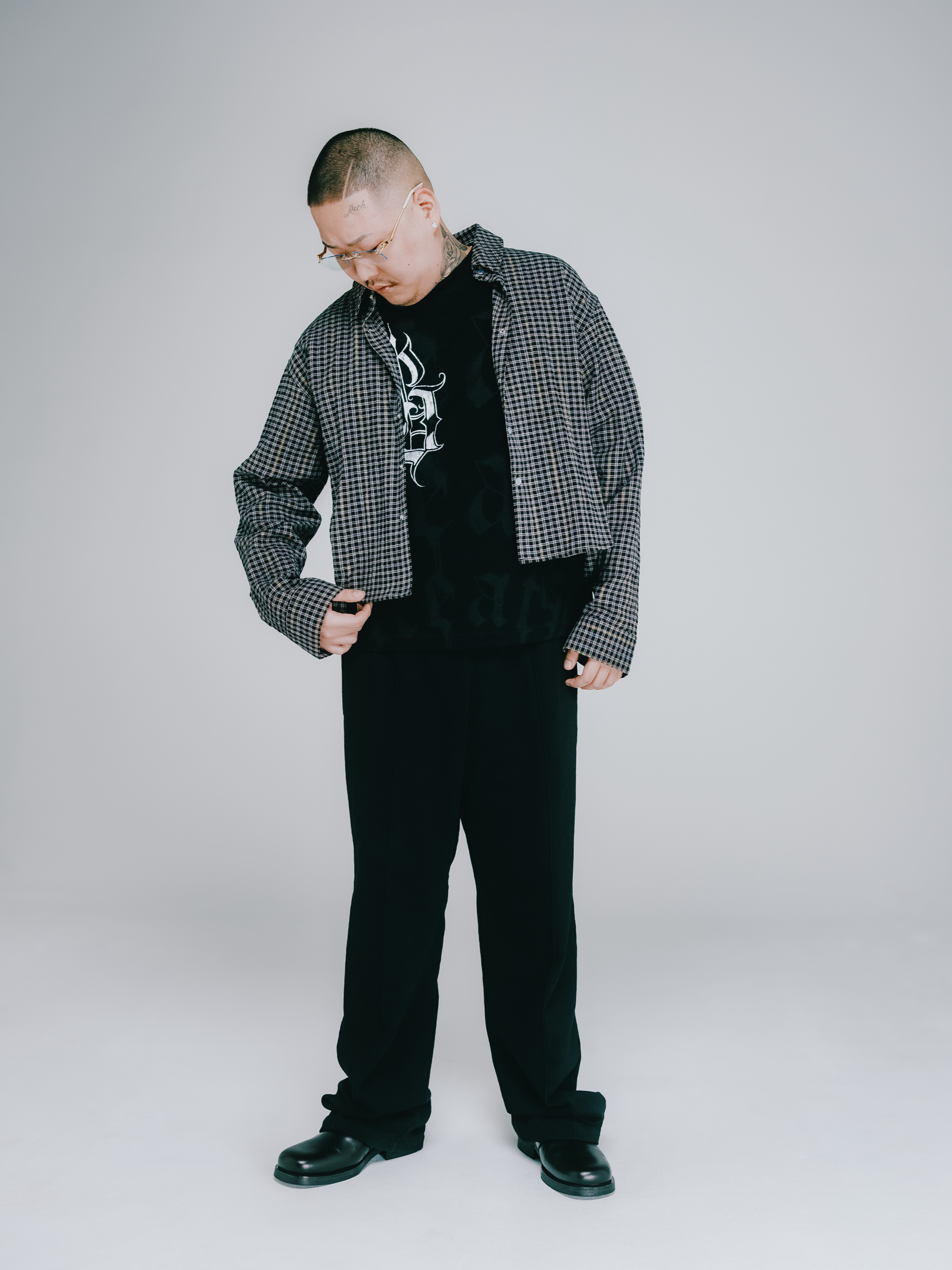 BREATH SHORT CHECK SHIRT / BLK GRY