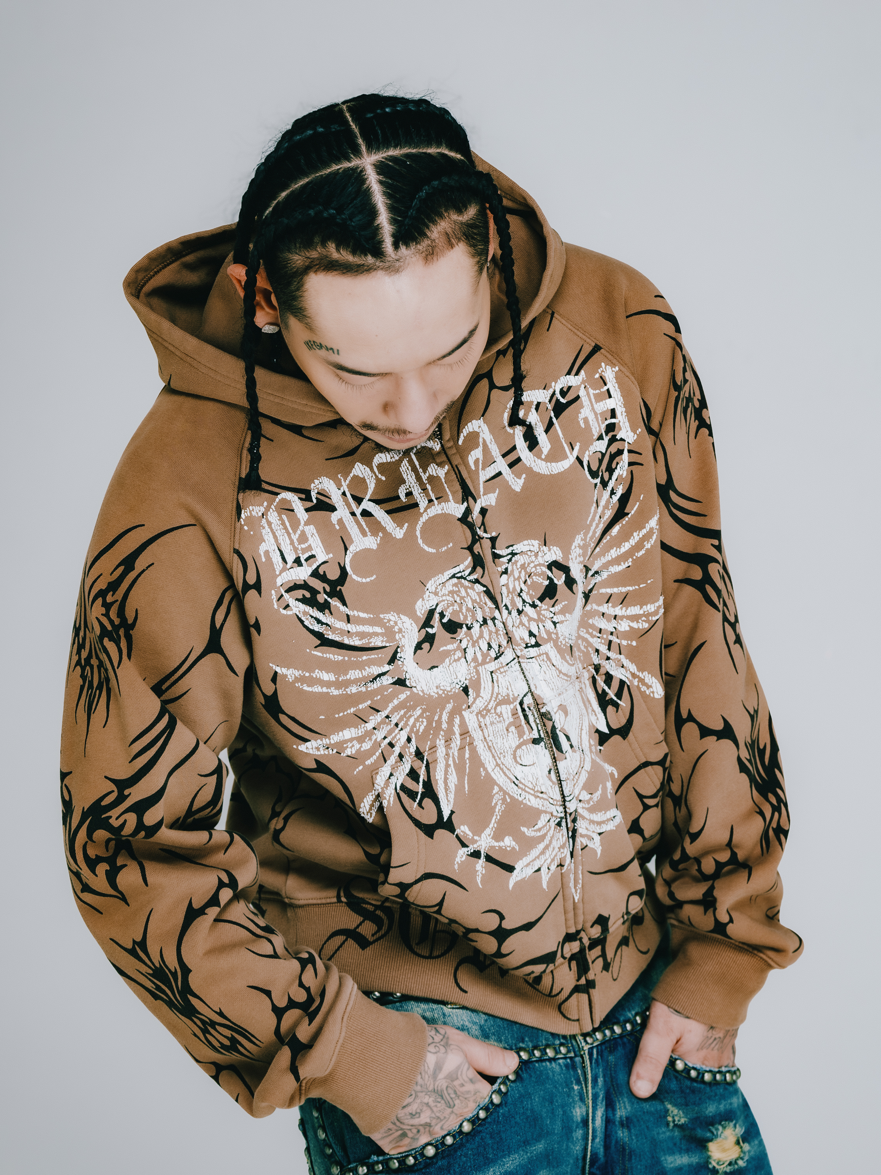 BREATH TWIN HEAD LOGO ZIP UP HOODIE / DUST