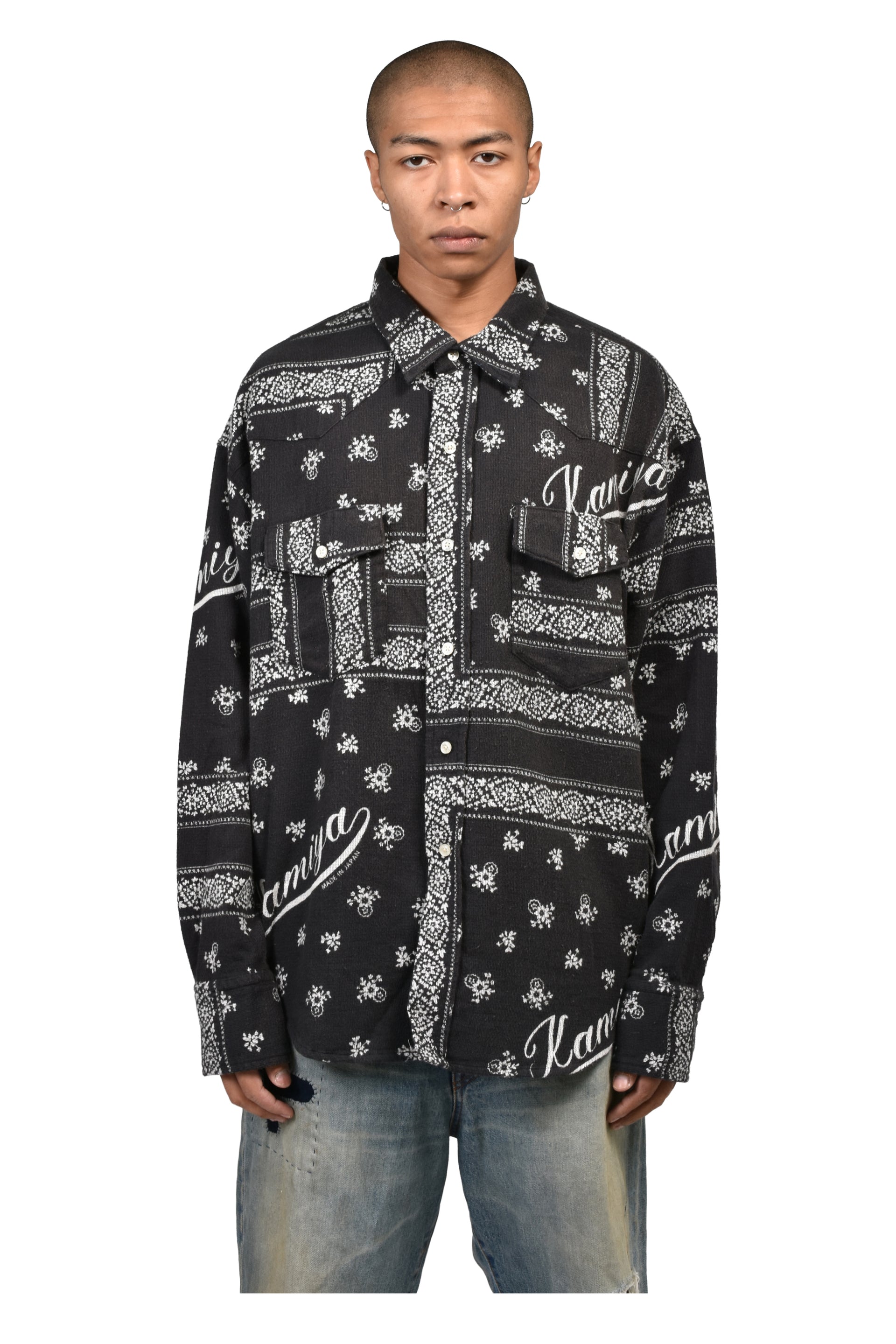 OG BANDANA DISCHARGE WESTERN SHIRT / BLK