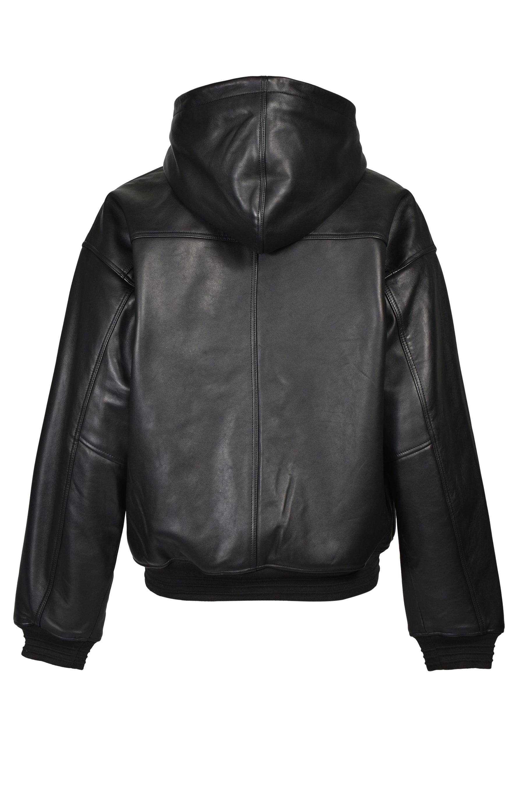LEATHER ZIP HOODIE / BLK