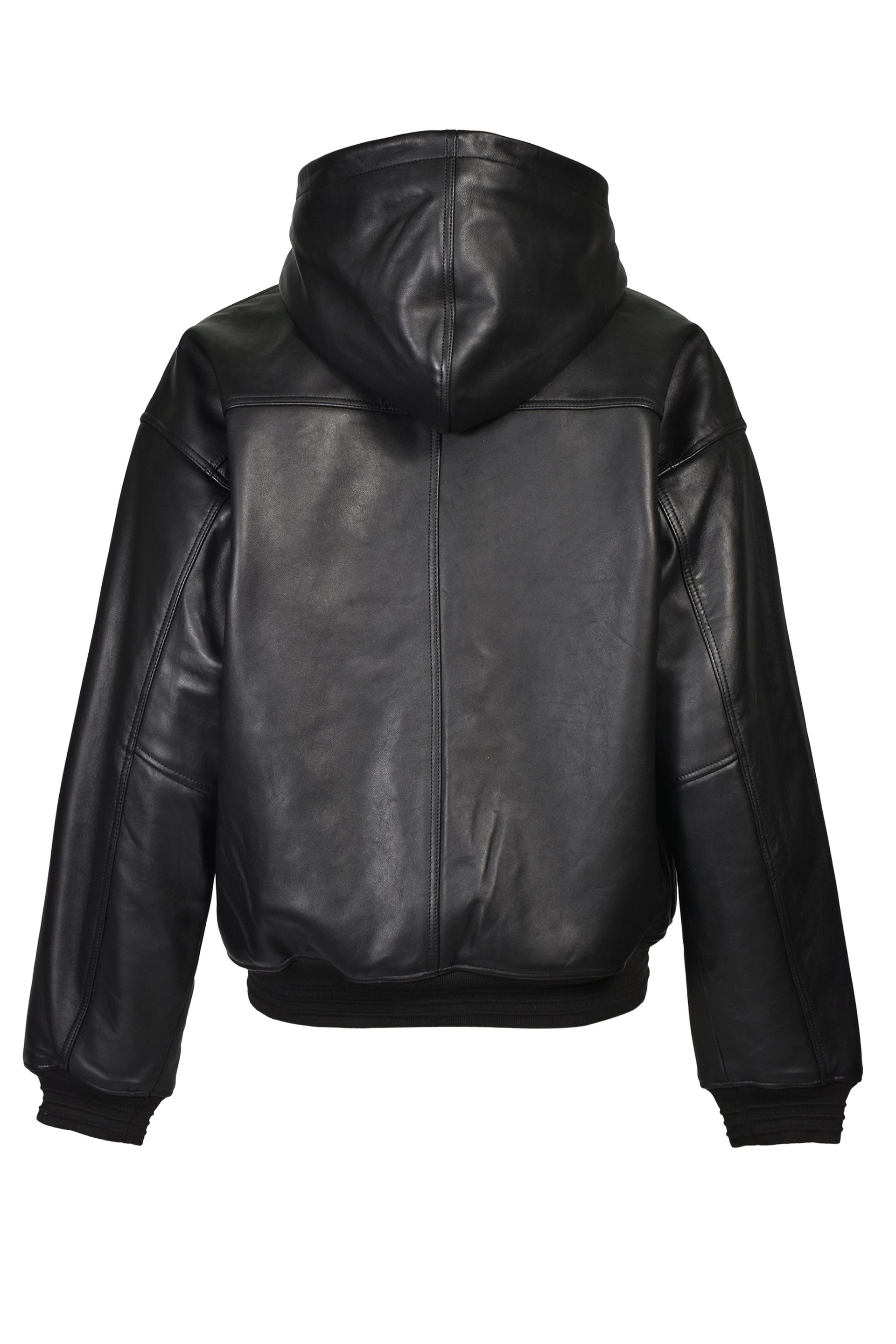 LEATHER ZIP HOODIE / BLK