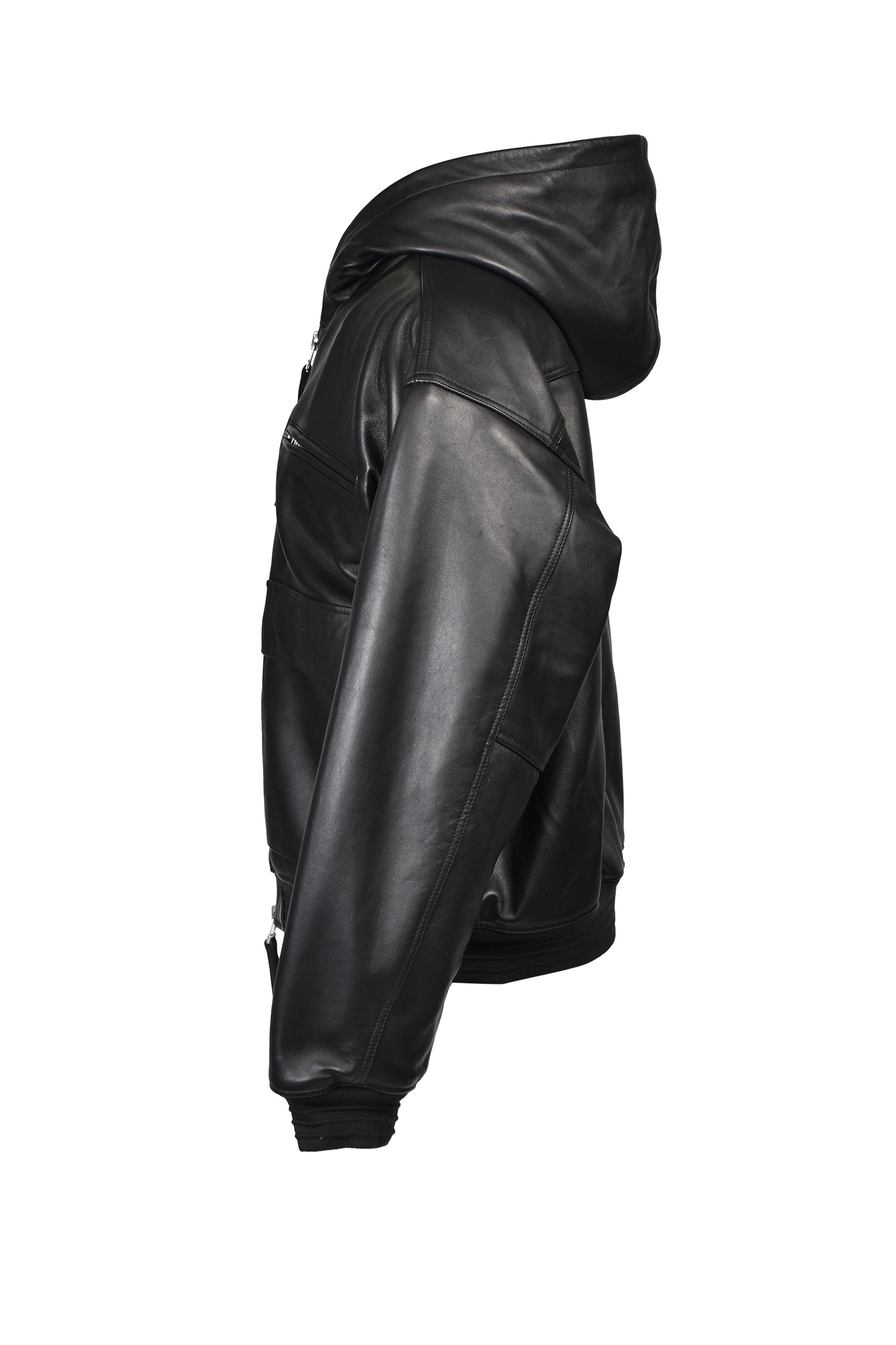 LEATHER ZIP HOODIE / BLK