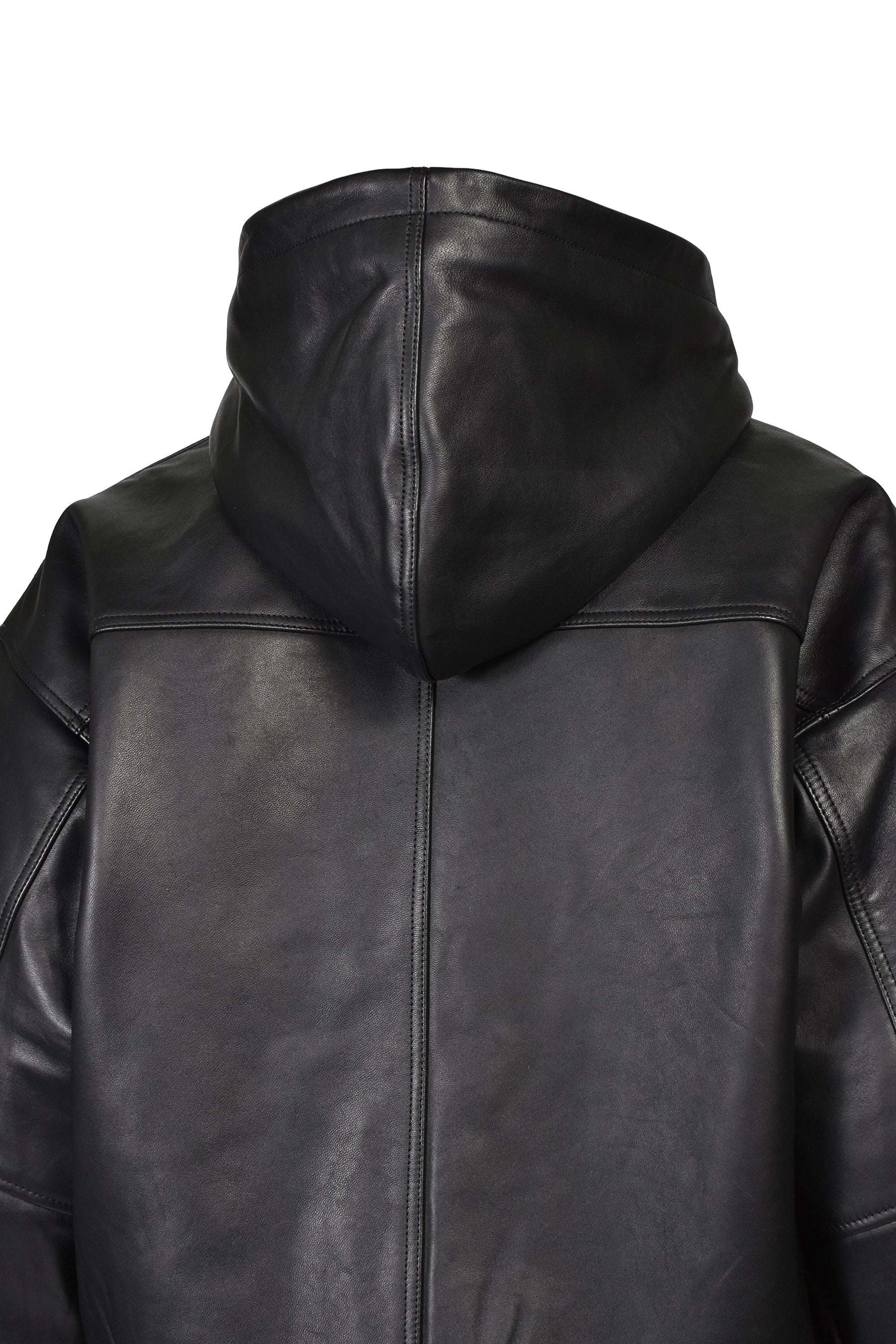 LEATHER ZIP HOODIE / BLK