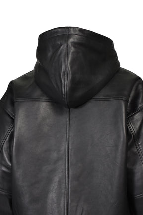 LEATHER ZIP HOODIE / BLK