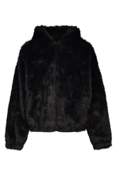 FAUX FUR ZIP HOODIE / BLK