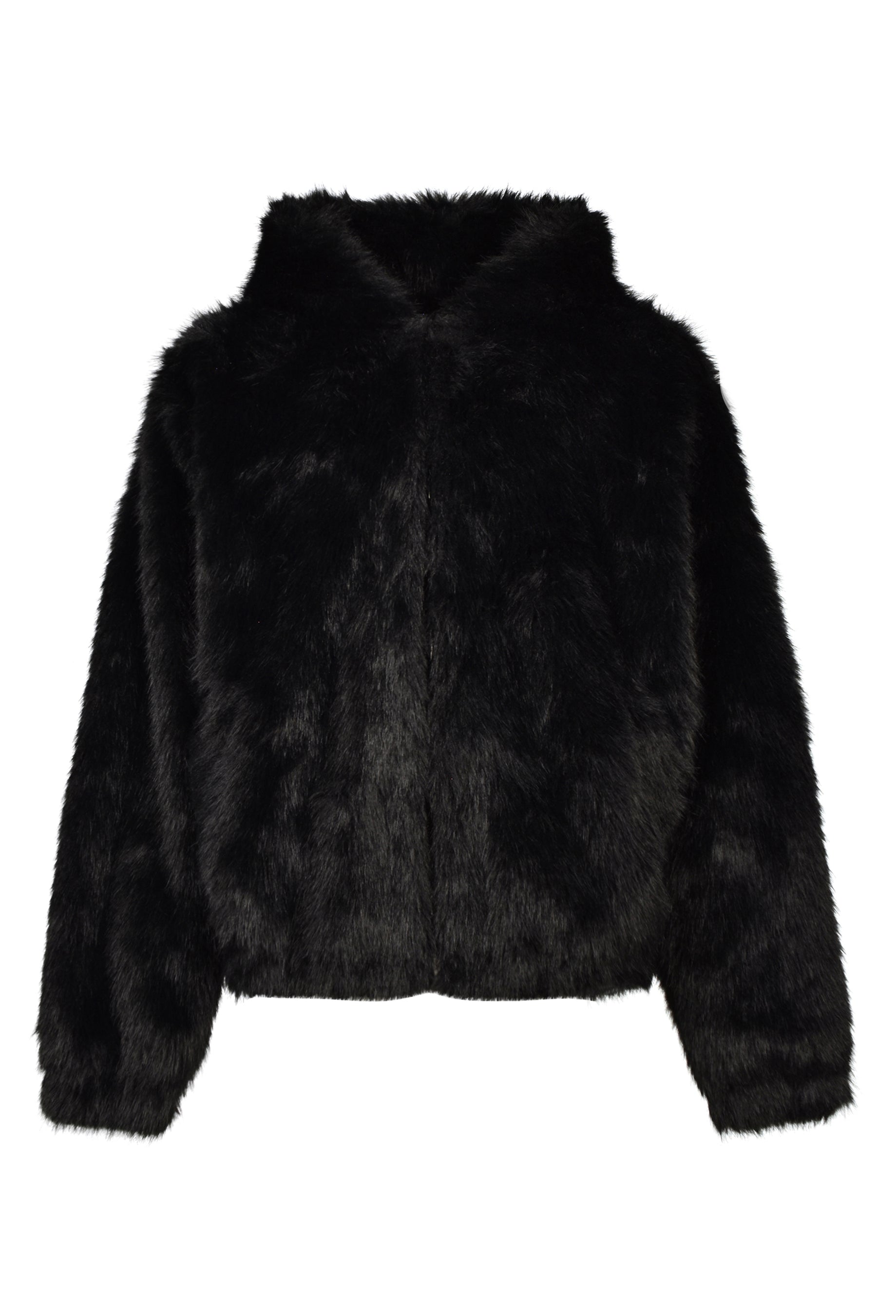 FAUX FUR ZIP HOODIE / BLK