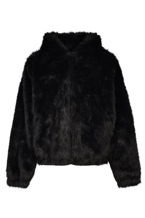 FAUX FUR ZIP HOODIE / BLK