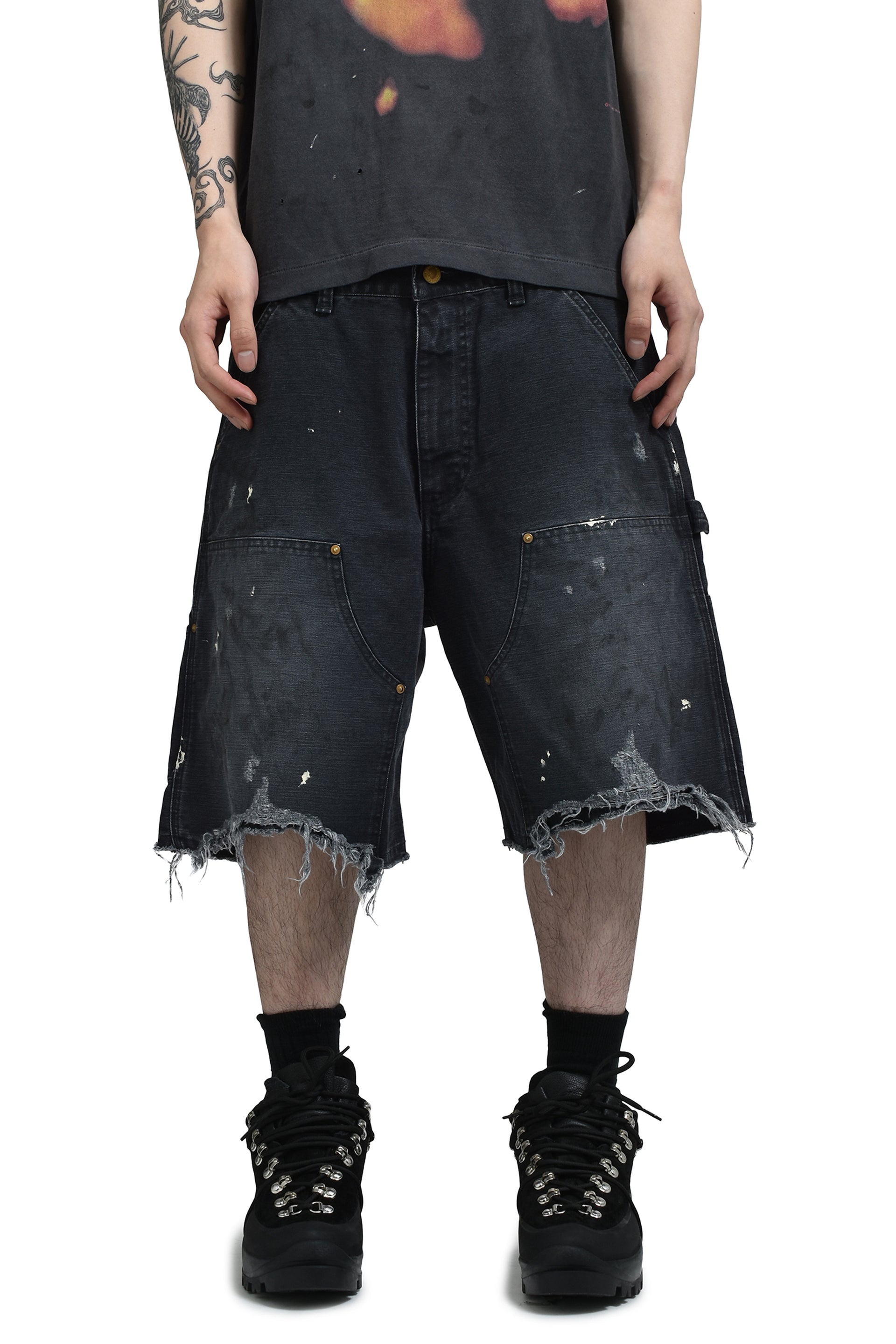 SAINT Mxxxxxx セント マイケル SS25 DOUBLE KNEE SHORTS / BLK - NUBIAN