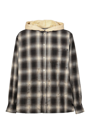 OG CHECK SUN-FADED HOODED SHIRT / BLK
