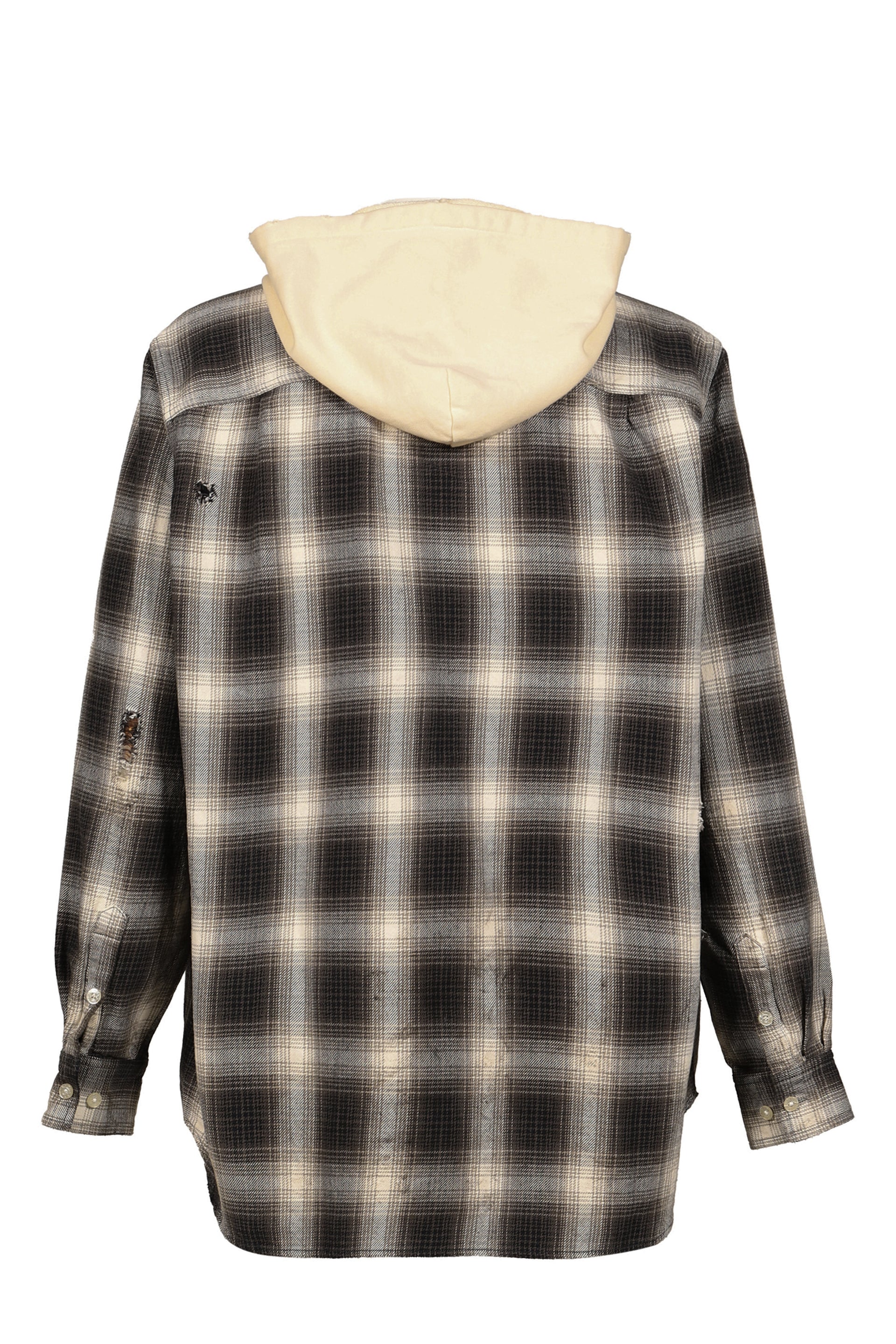 OG CHECK SUN-FADED HOODED SHIRT / BLK
