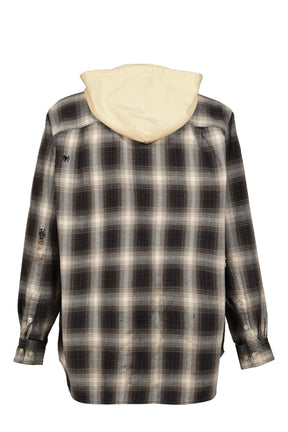 OG CHECK SUN-FADED HOODED SHIRT / BLK