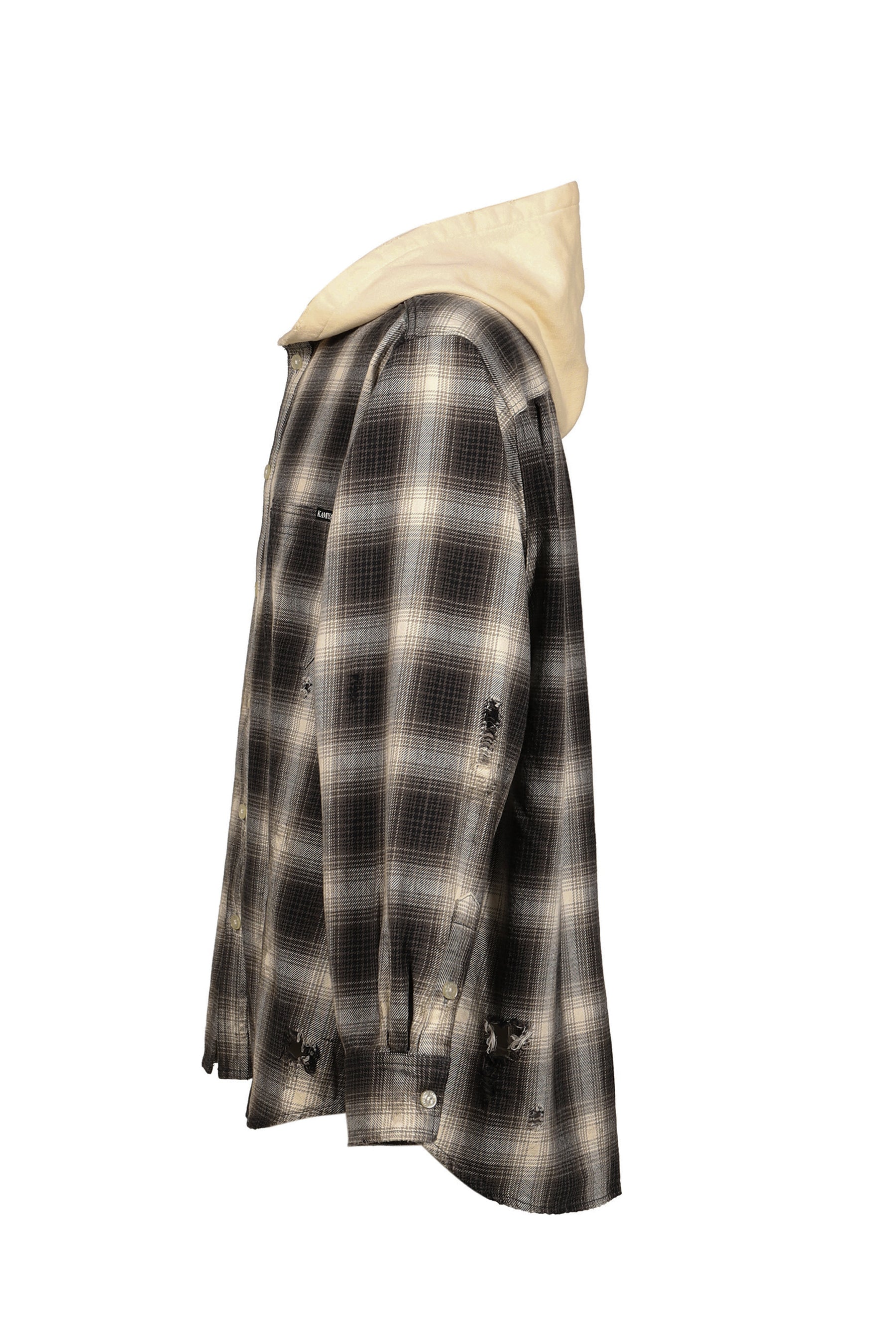OG CHECK SUN-FADED HOODED SHIRT / BLK