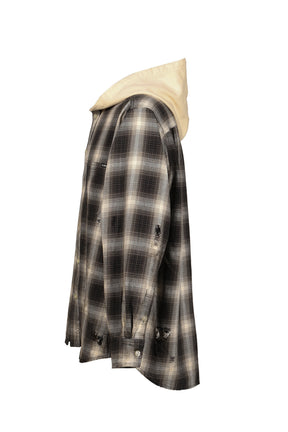 OG CHECK SUN-FADED HOODED SHIRT / BLK