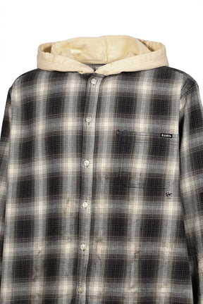 OG CHECK SUN-FADED HOODED SHIRT / BLK