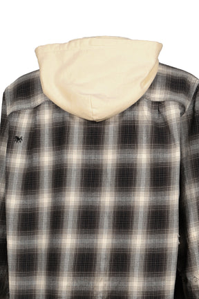 OG CHECK SUN-FADED HOODED SHIRT / BLK