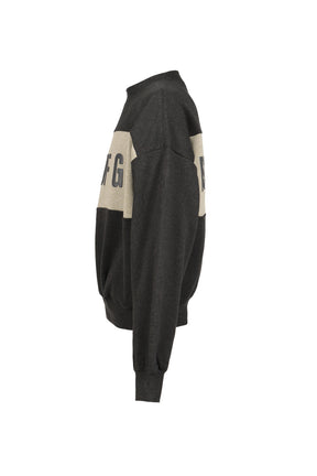 CROPPED RELAXED PANELLED SWEATSHIRT / IRON GRY HEATHER / SEAL HEATHER