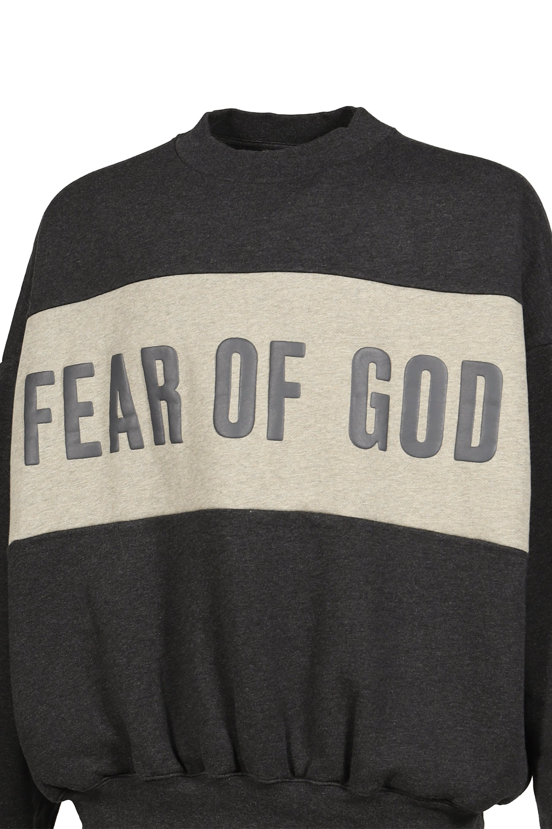CROPPED RELAXED PANELLED SWEATSHIRT / IRON GRY HEATHER / SEAL HEATHER