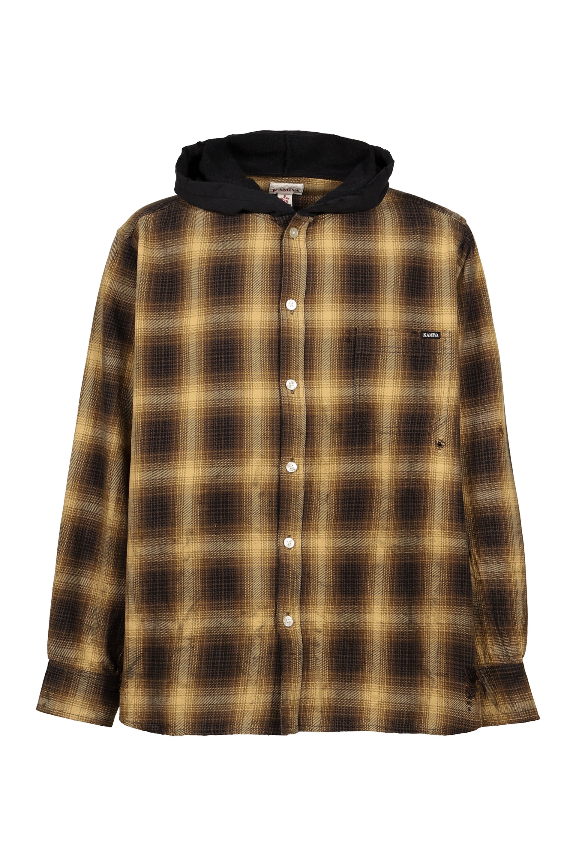 OG CHECK SUN-FADED HOODED SHIRT / YEL
