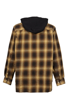 OG CHECK SUN-FADED HOODED SHIRT / YEL