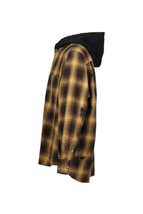 OG CHECK SUN-FADED HOODED SHIRT / YEL