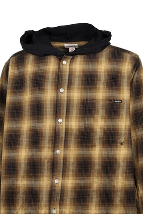 OG CHECK SUN-FADED HOODED SHIRT / YEL