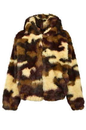 FAUX FUR ZIP HOODIE / CAMO