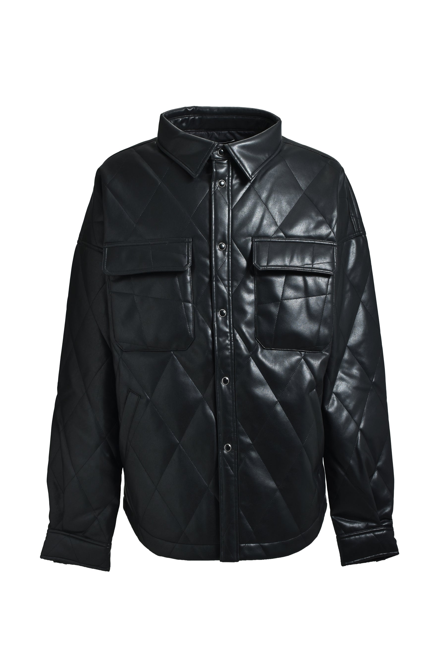 FAUX LEATHER QUILTING SHIRT / BLK 