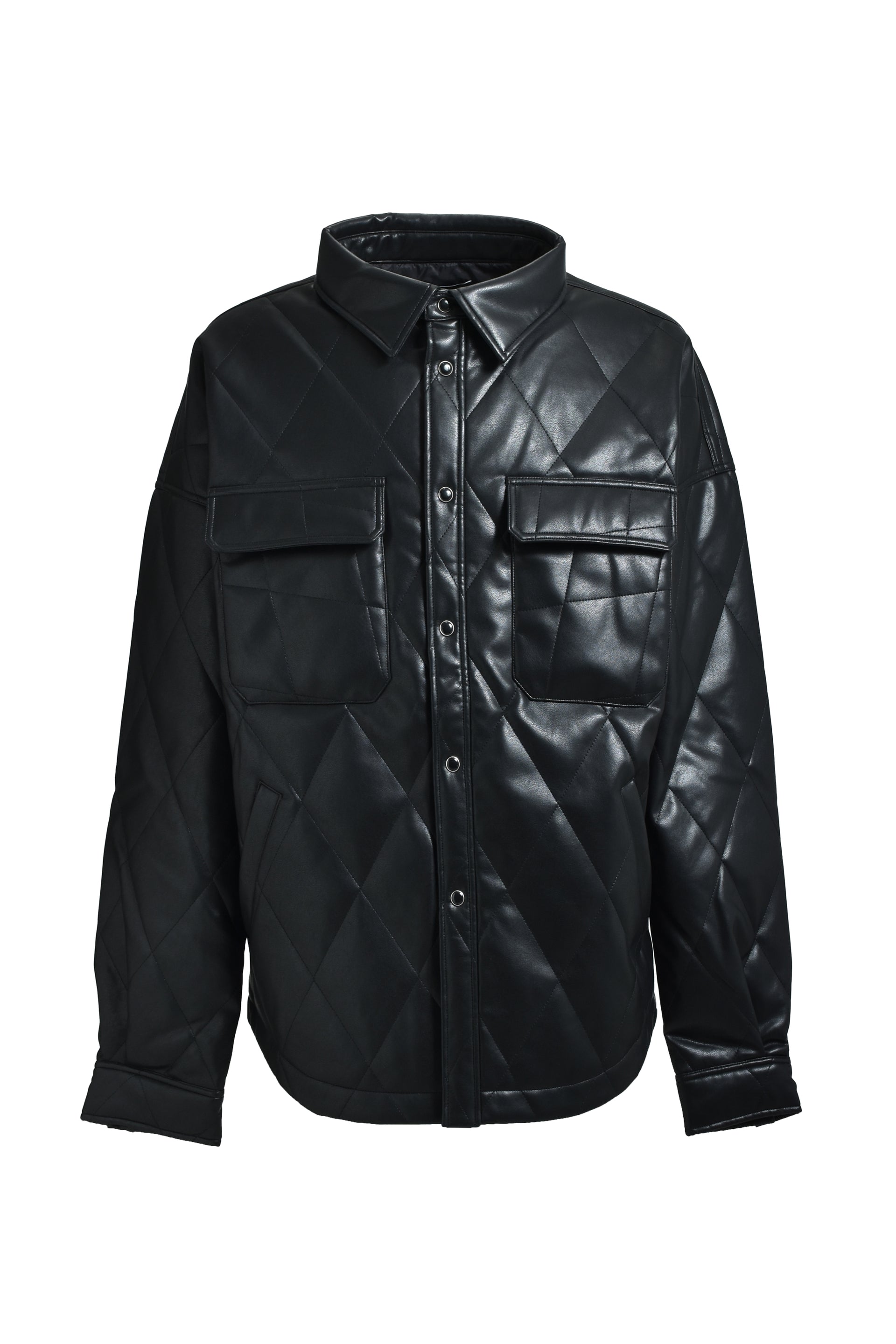 FAUX LEATHER QUILTING SHIRT / BLK