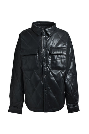 FAUX LEATHER QUILTING SHIRT / BLK 