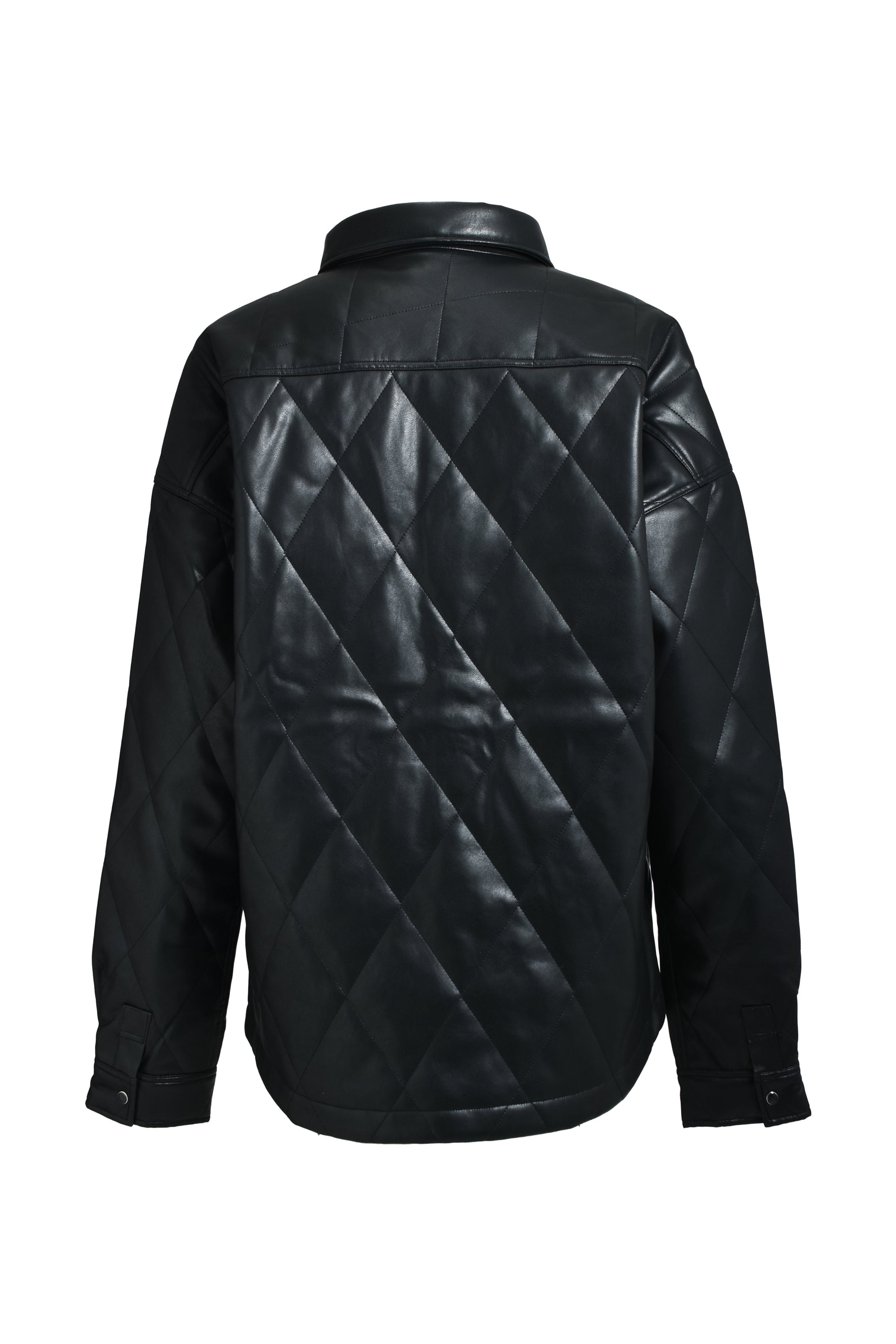 FAUX LEATHER QUILTING SHIRT / BLK 