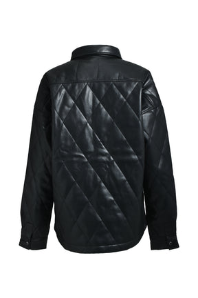 FAUX LEATHER QUILTING SHIRT / BLK 