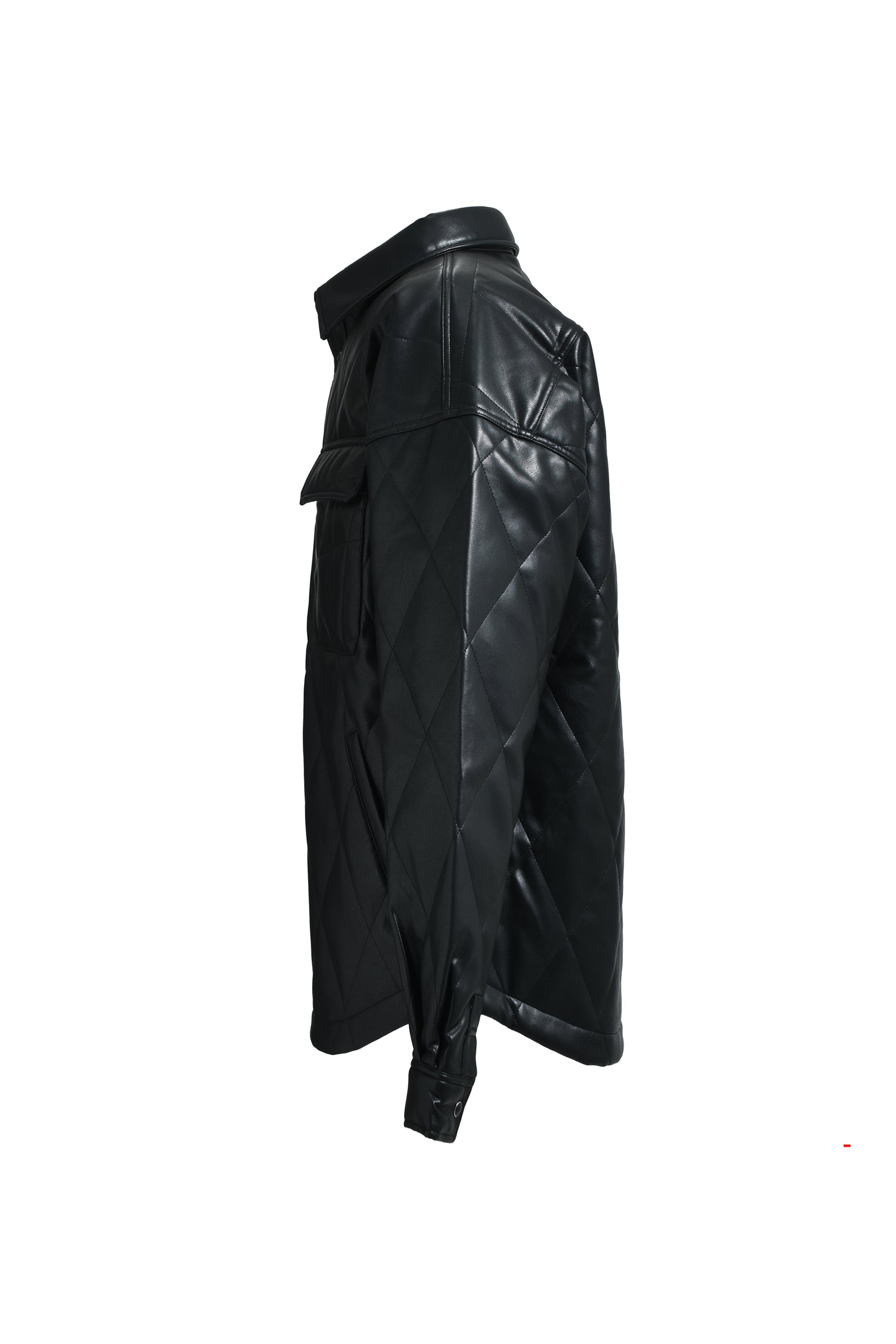 FAUX LEATHER QUILTING SHIRT / BLK 