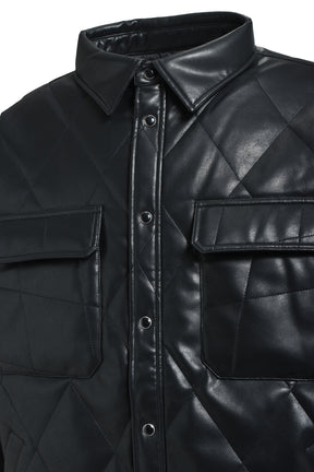 FAUX LEATHER QUILTING SHIRT / BLK 