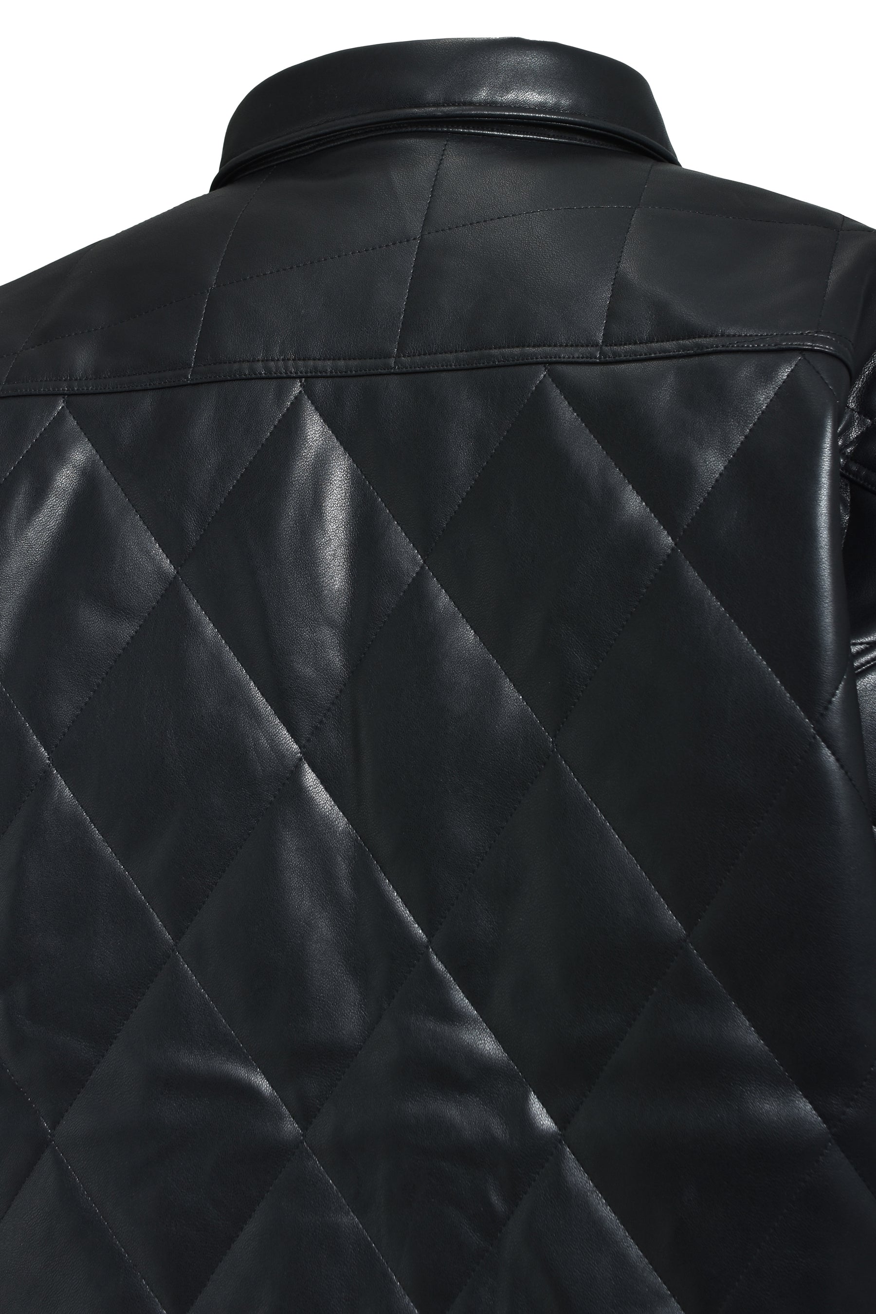 FAUX LEATHER QUILTING SHIRT / BLK 