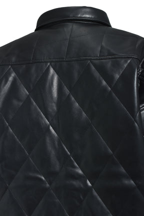 FAUX LEATHER QUILTING SHIRT / BLK 